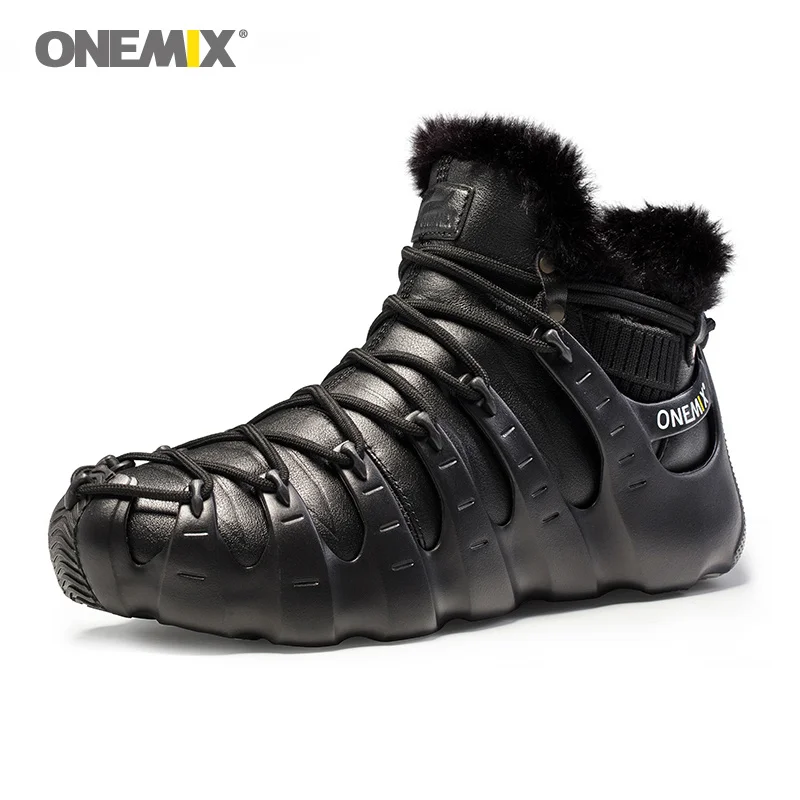 

Женские прогулочные ботинки ONEMIX, легкие зимние ботинки, сохраняющие тепло, до щиколотки, с полностью меховой подкладкой, кожаные мужские ул...