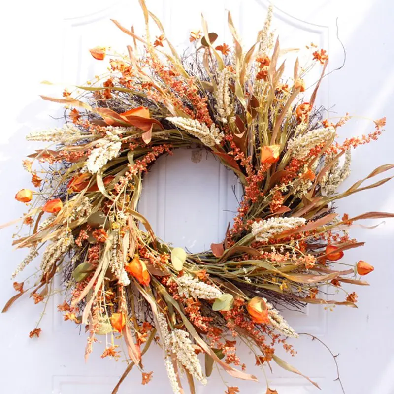 

24 inch Artificial Fall Harvest Fall wreaths for Front door Thanksgiving Decor