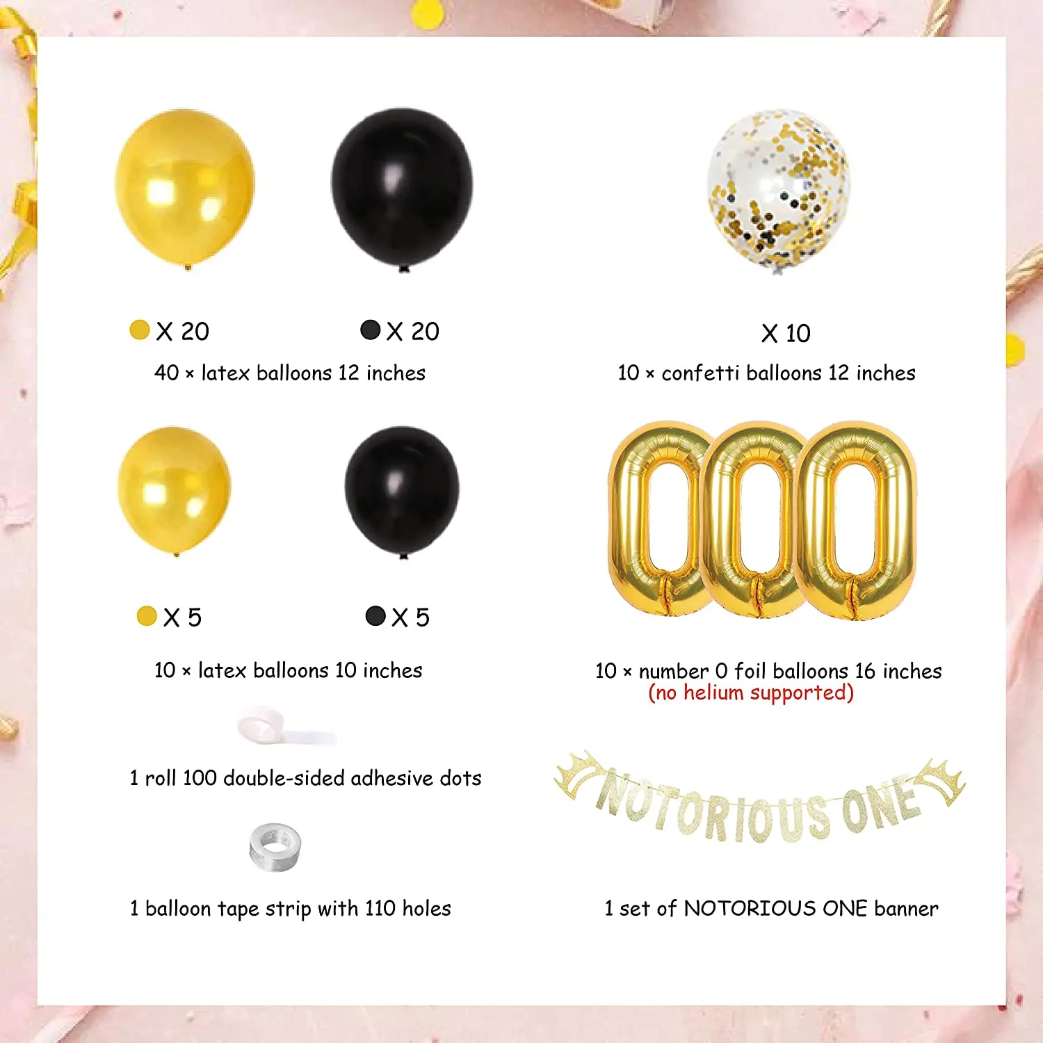 Decoraciones para el primer cumplea&ntilde;os del beb&eacute;, cartel de The Notorious One, cadena de oro negro, guirnalda de globos, Kit de arco para cumplea&ntilde;os de Hip Hop para ni&ntilde;o-1