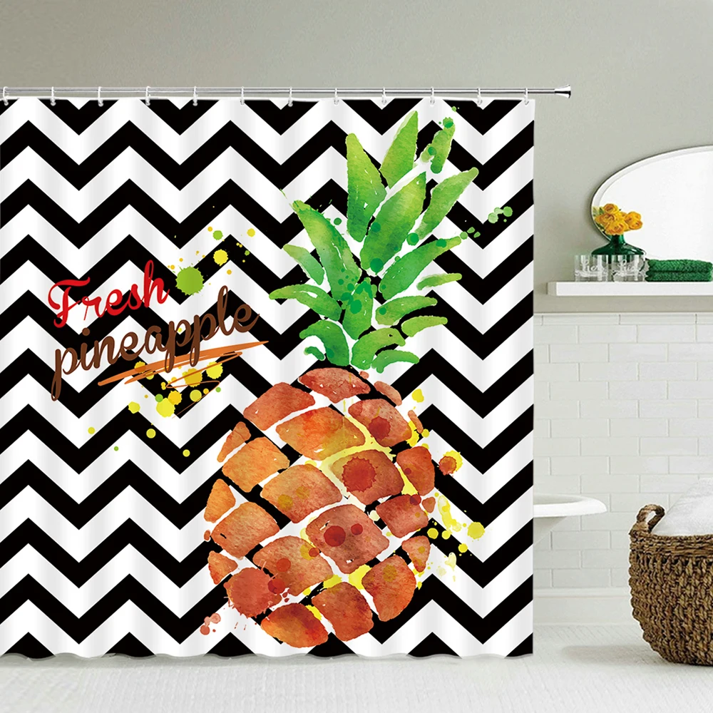 

Fresh Pineapple Shower Curtain 3D Bath Screen Waterproof Fabric Bathroom Decoration Large Size 240X180 With Hook Shower Curtains