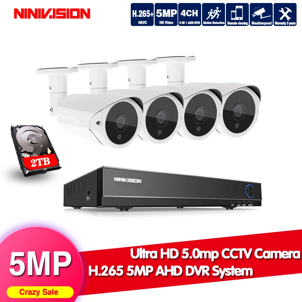 Камера видеонаблюдения H.265 HD 4 канала 1080P 5 МП AHD DVR|Система наблюдения| |