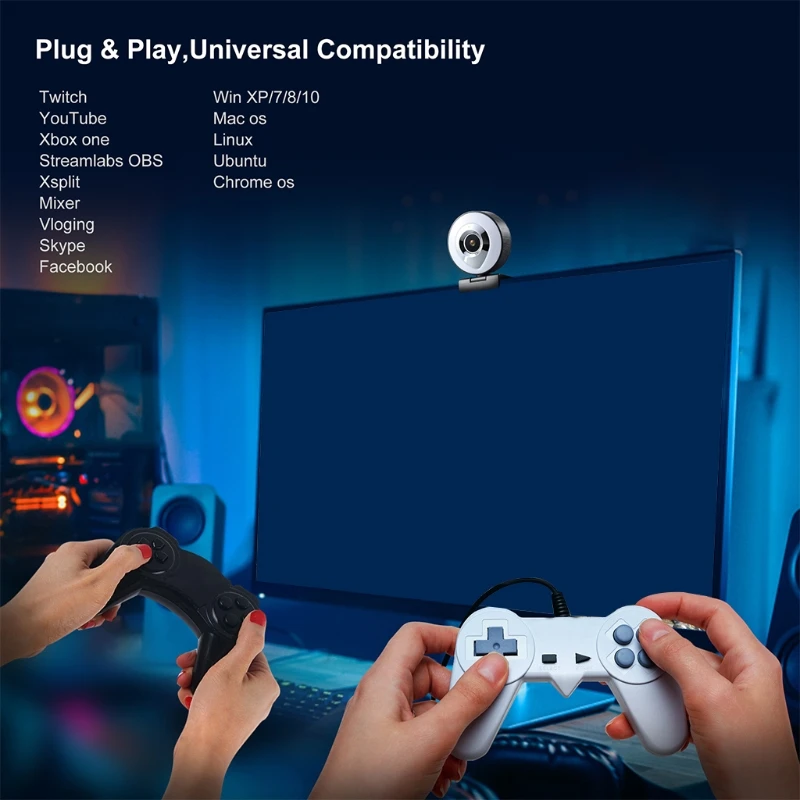 

Web Camera Auto Focus Ring Beautify Fill-In Lighting Video Webcam 1080P Live Broadcast Mic USB 3 Grades Touch Brightness
