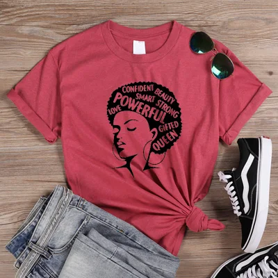 ONSEME Afro Lady Graphic футболки Женская Феминистская футболка Девушка сила королева лето черный розовый Женская футболка Эстетическая одежда Q-882 - Цвет: HeatherRed