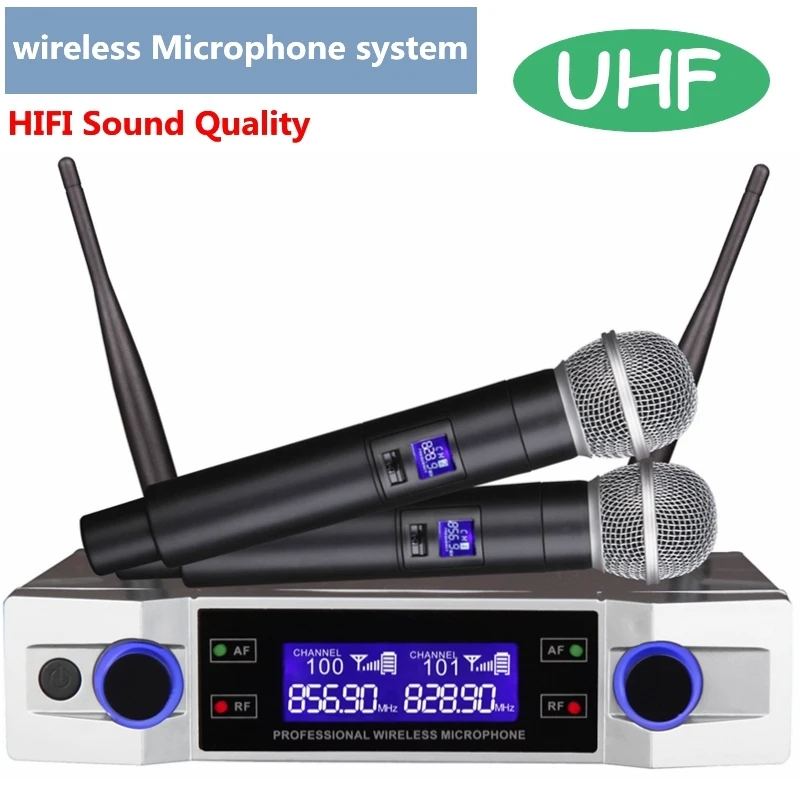 Профессиональный UHF беспроводной караоке микрофон системы ЖК-дисплей с двойной ручной микрофон для вечерние KTV