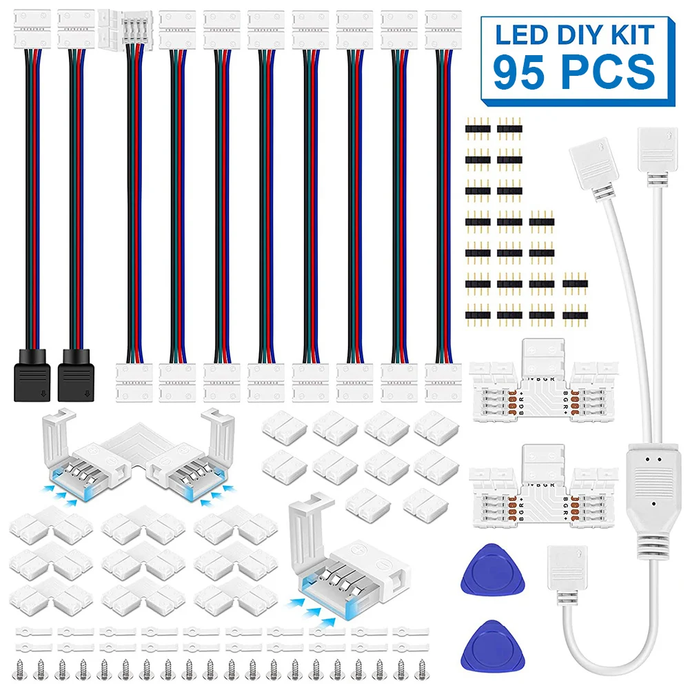 

95pcs 5050 4 Pins RGB LED tape Connector plug power Splitter Cable 4pin needle female Connector wire for RGB Led Strip Light
