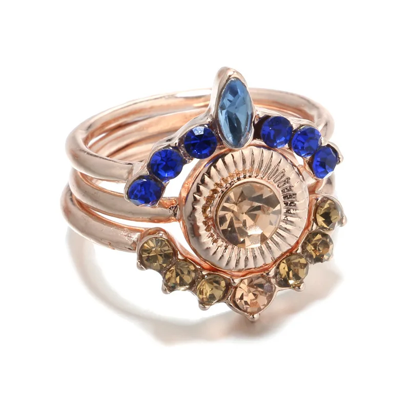 Новинка 3 шт./компл. женское богемное Ретро Открытое кольцо с буквами Love Blue Gem Crystal
