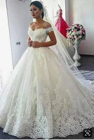 custom made off the shoulder short sleeve appliqued lace ball gown princess wedding dresses