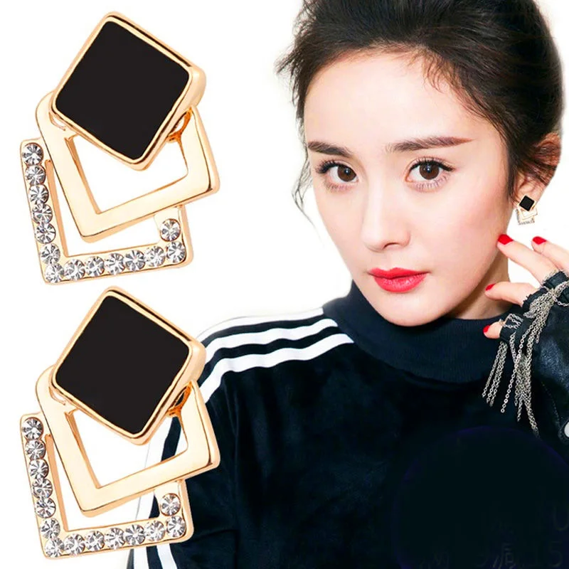 Новые Модные полые трехслойные квадратные серьги гвоздики с опалом и