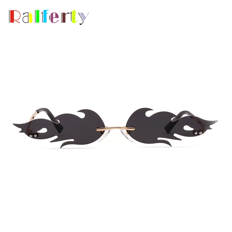 Ralferty декоративный праздничный солнцезащитные очки для женщин и мужчин, новинка, модные солнечные очки с огненным пламенем, без оправы, волнистые винтажные дизайнерские очки W1186