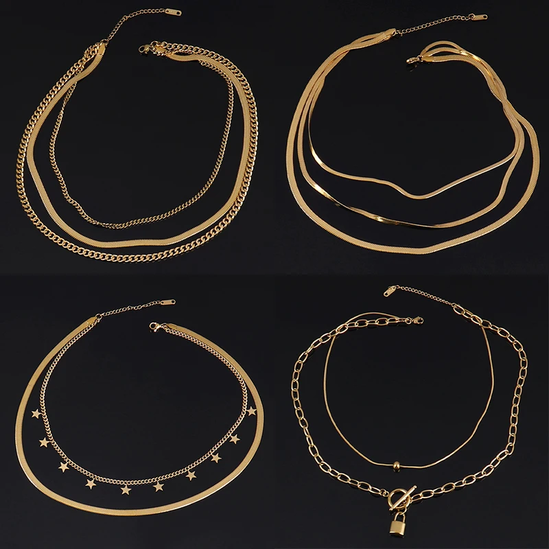 Многослойное ожерелье из нержавеющей стали в стиле панк для женщин с сердцем