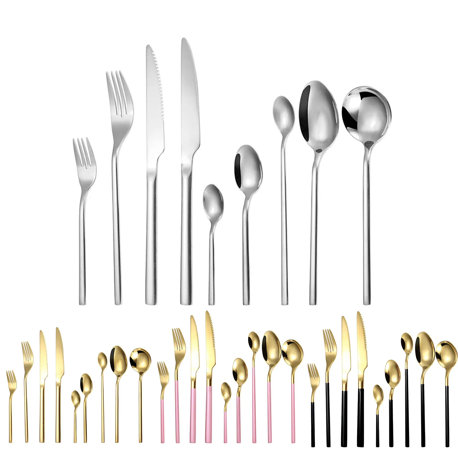 

9PCs Set High-end Cutlery Stainless Steel Knife Fork Spoon Square Handle Western Tableware Gift Kitchen Dinnerware Silverware