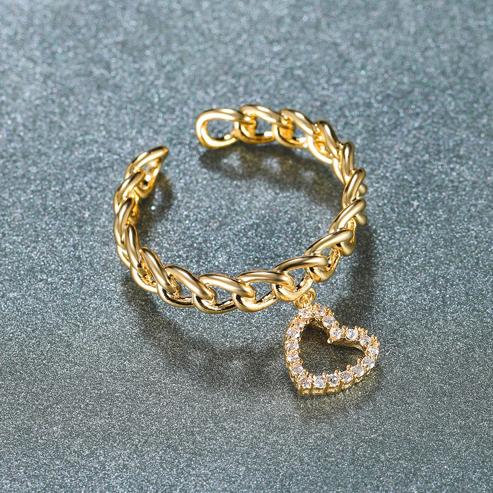 

Fashion Gold Color Crystal Chain Heart Open Rings For Women Girls Star TearDrop Dreamcatcher Flower Finger Wedding Jewelry Gifts