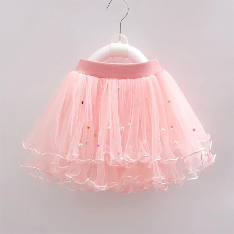 2021 Girls Tutu Skirt Mesh Elastic Waist  Princess Ballet Dance Dresses for Girls Fluffy Beaded Skirt Ball Gown Summer Skirts