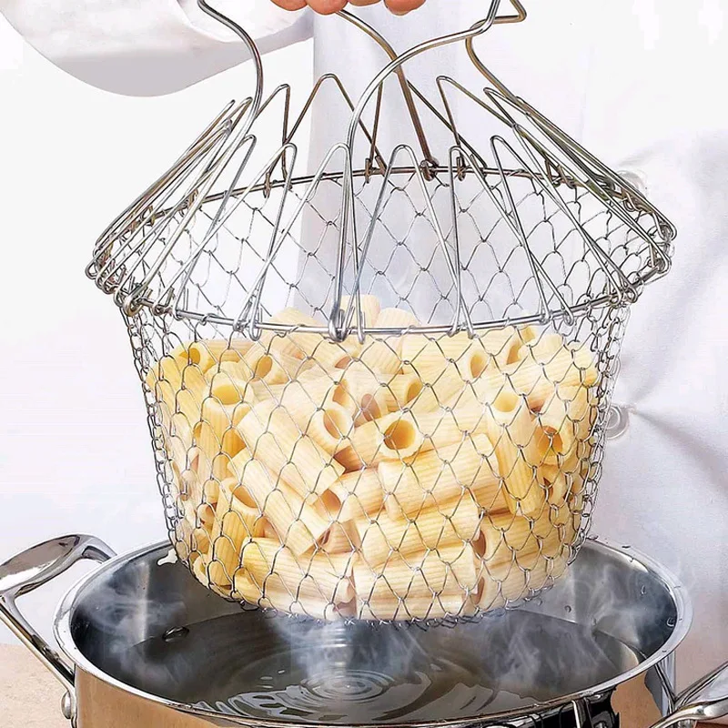 Foldable Steam Rinse Strain Stainless Steel Folding Frying Basket Colander Sieve Mesh Strainer Kitchen Cooking Tools Accessories | Дом и сад