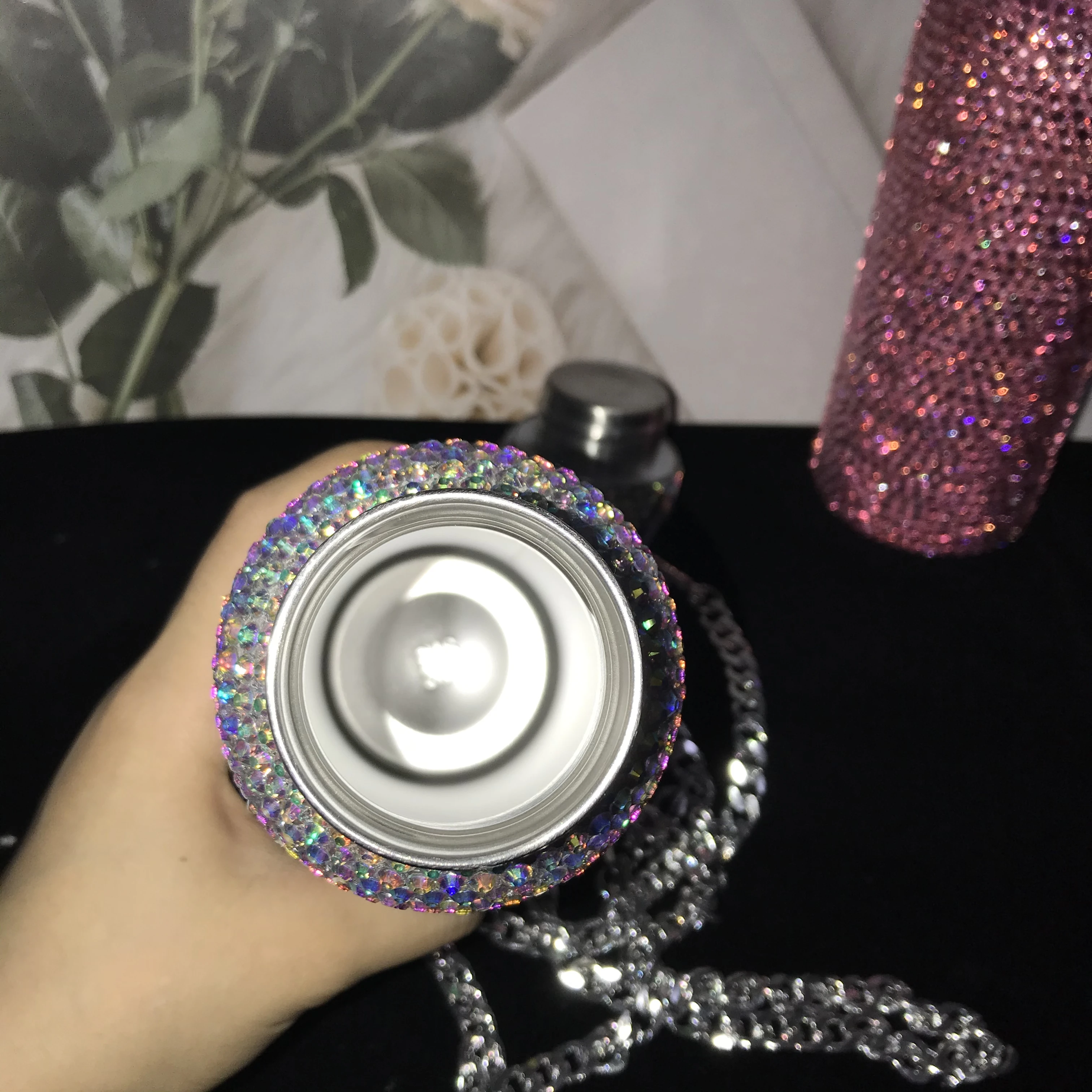 Цветной Алмазный термос с цепочкой на плечо бутылка для воды из нержавеющей