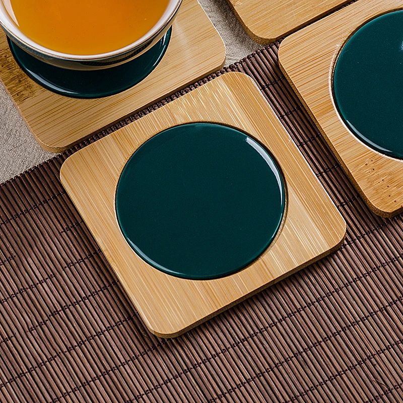 2 шт./лот креативный поднос для чайных чашек натуральный бамбук керамика зеленая