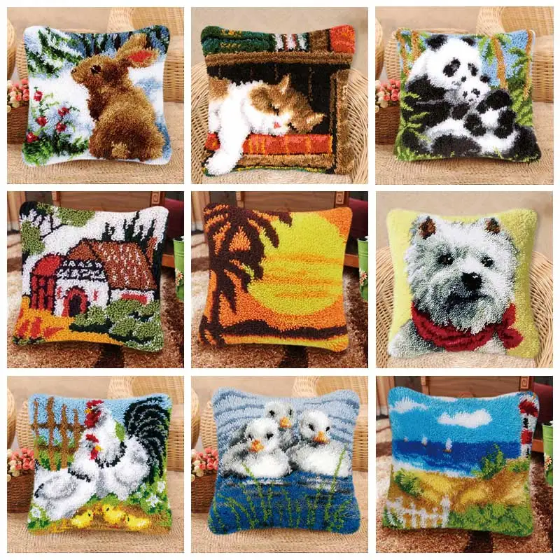 

Beautiful Scenery Sunset Knooppakket Needlework Carpet Embroidery Pillow Set Latch Hook Cushion Button Package knoopkussen