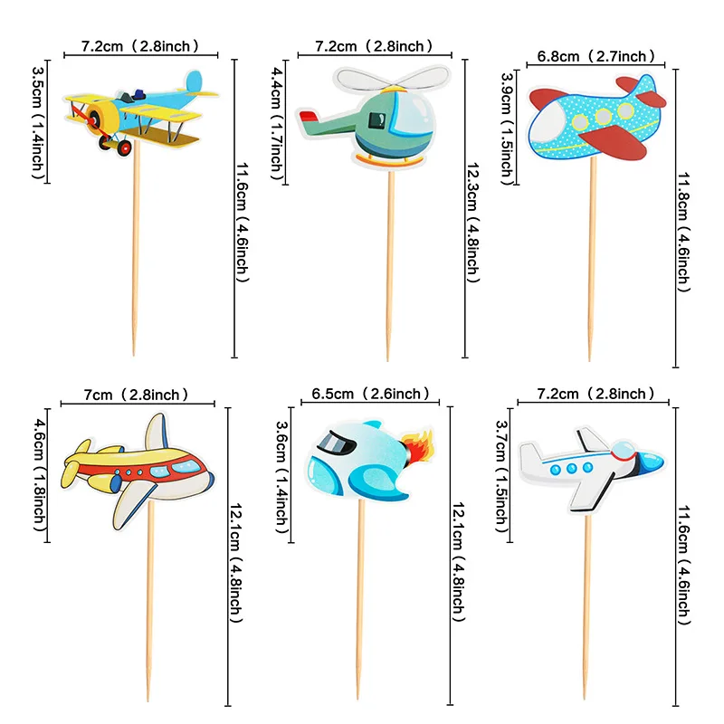 Figuras de cupcakes de avi&oacute;n de 12 Uds., Decoraci&oacute;n de Pastel de tem&aacute;tica de reconocimiento de g&eacute;nero para el beb&eacute; de helic&oacute;ptero para fiesta de bodas, suministros de fiesta de cumplea&ntilde;os-2