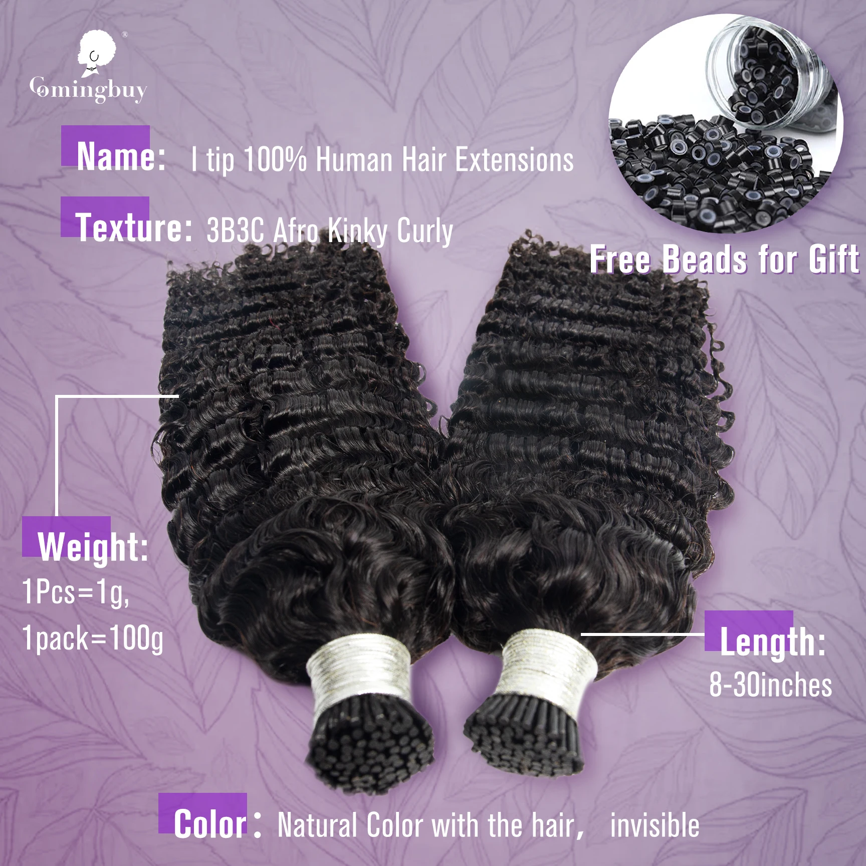 Кудрявые накладные человеческие волосы I Tip Microlinks для черных женщин бразильские