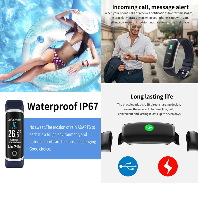 Новые водонепроницаемые Смарт часы T4 умный браслет с температурой ремешок смарт