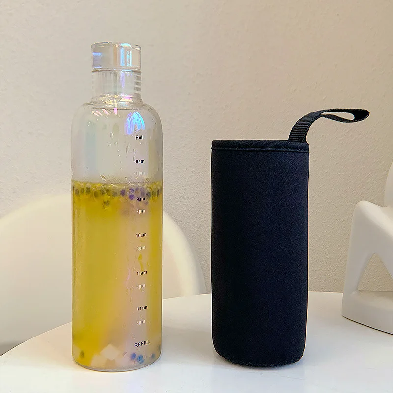 Вода бутылка Time Glass с защитой от горячей температуры, термоизолирующим рукавом и утечкой, подходит для вина и сока.