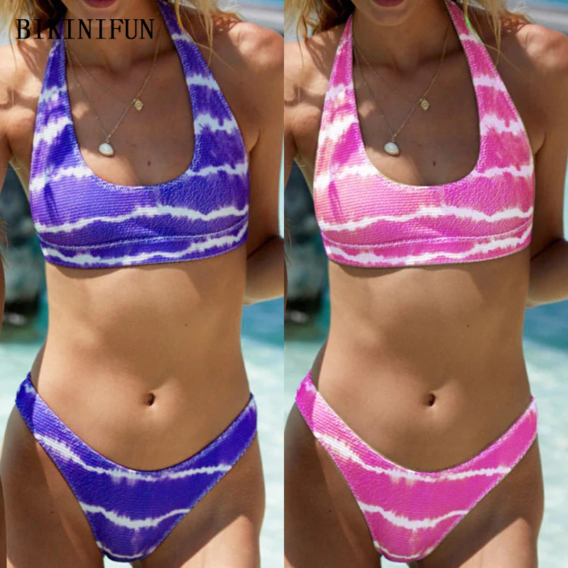 

2021 новая футболка в полоску, с рисунком, купальник для Для женщин с низким вырезом на спине, верх на бретельках, костюм для плавания, пуловер ...