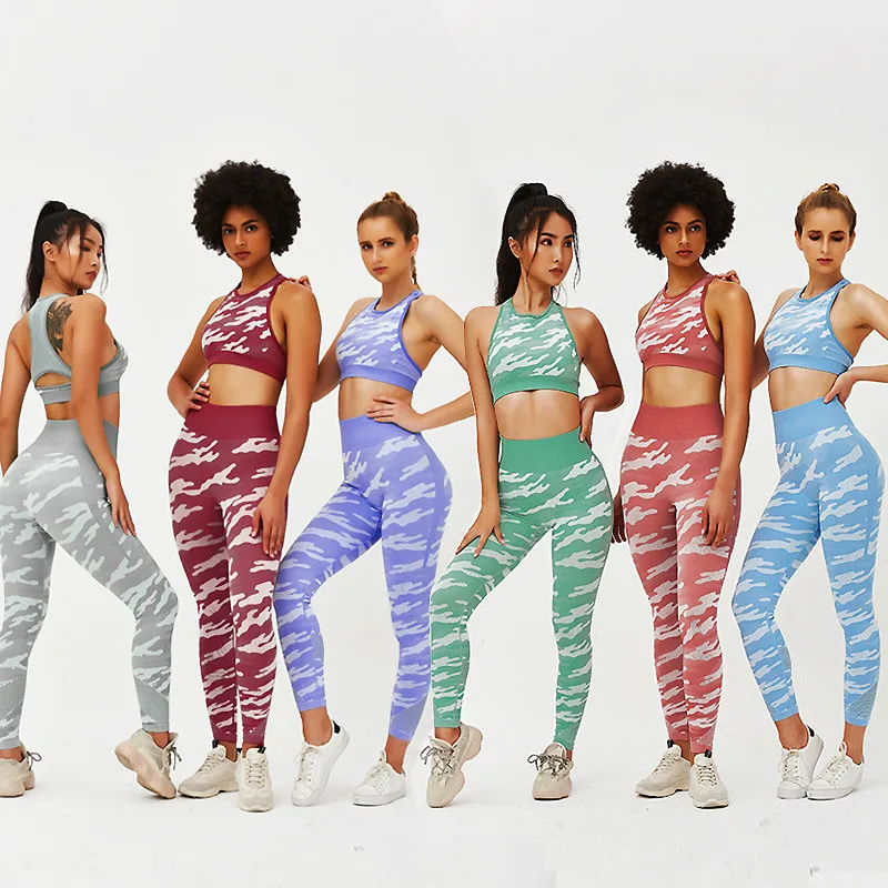 

2 шт. Камуфляжный комплект для йоги, спортивная одежда для женщин, леггинсы для спортзала, фитнеса, трико, мягкий спортивный бюстгальтер пуш-...