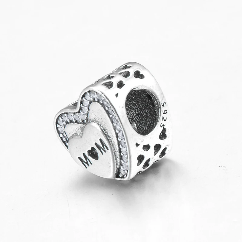 Подарок на день матери из стерлингового серебра 925 пробы с надписью MOM clear CZ