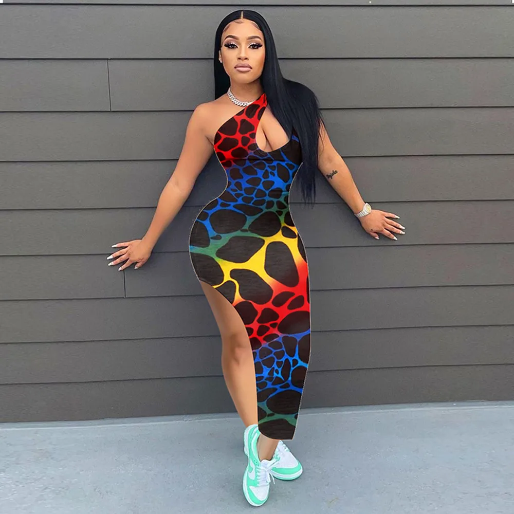 

Градиент леопардовые Лоскутные Летние узкие платье женщина с бретелькой на одно плечо без рукавов платье-карандаш элегантное женское плат...