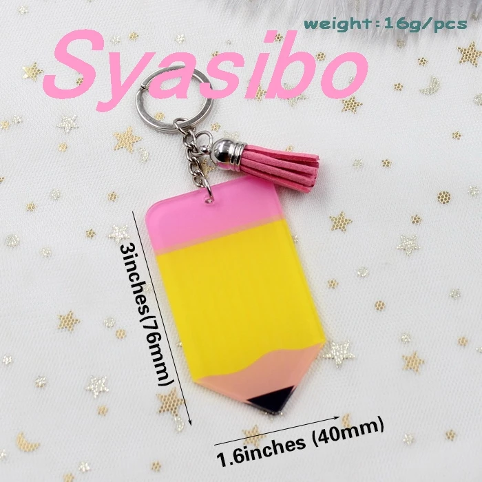 

(1pcs) KC036 -Teacher Name Acrylic Pencil Keychain With Tassels Teacher, Tutor, Educator,Appreciation Gift (Custom MOQ50pcs)