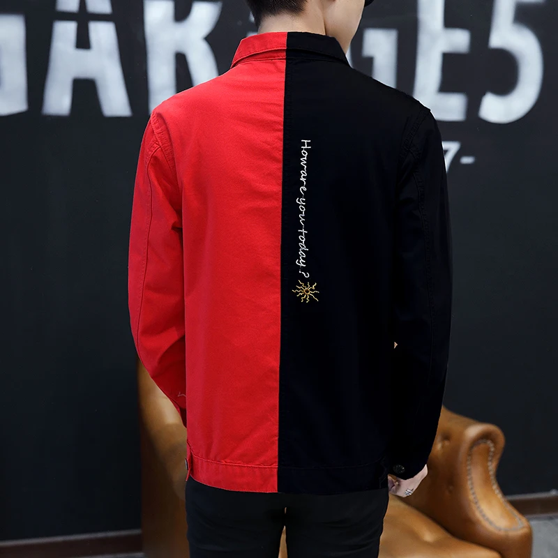 Повседневные узкие джинсы куртка для мужчин 2019 белая и красная джинсовая Homme с