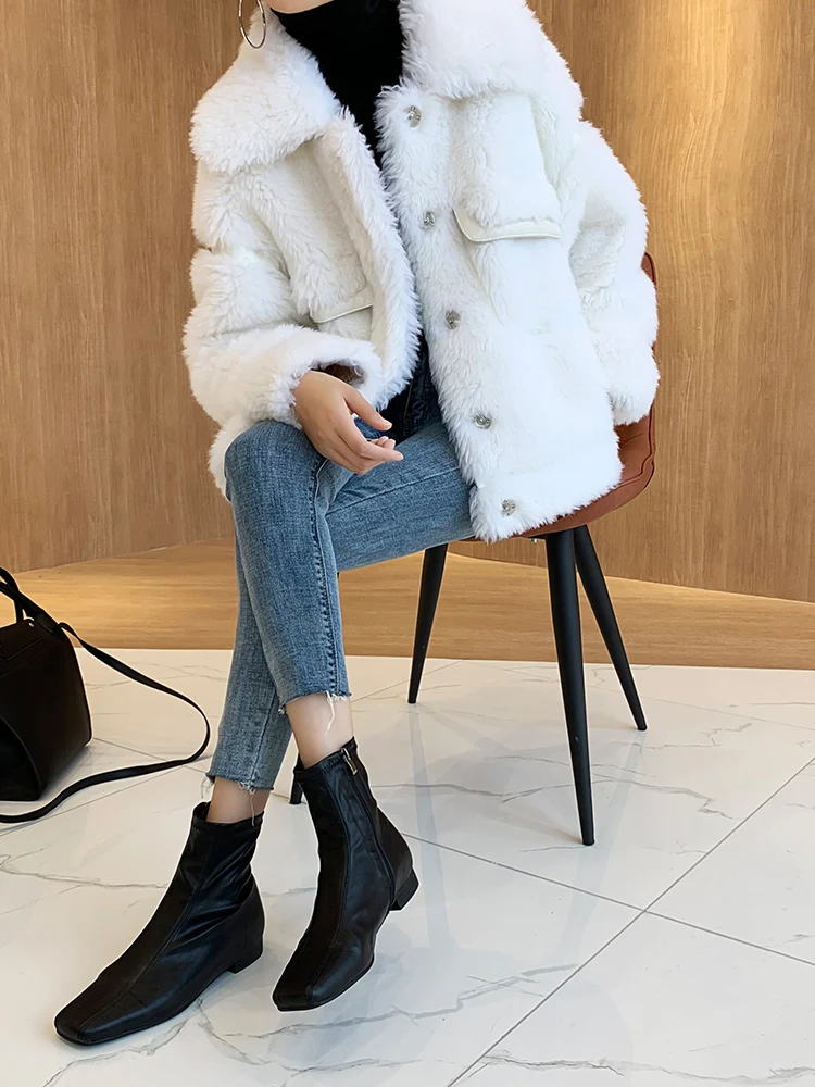 100% Sheep Shearing Jacket Women Winter Clothes 2020 Korean Elegant Real Fur Coat Female Vintage Wool Tops Hiver 19912 | Женская одежда