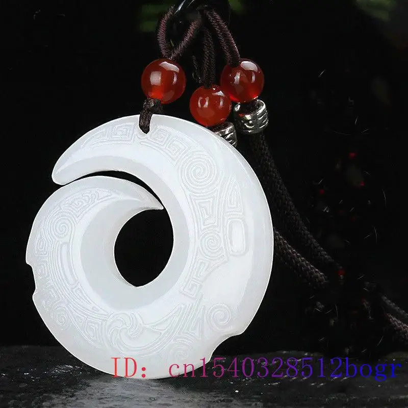 

White Jade Rune Pendant Gifts Necklace Chinese Jadeite Charm Jewelry Amulet Natural Fashion Carved Women Double-sided Men
