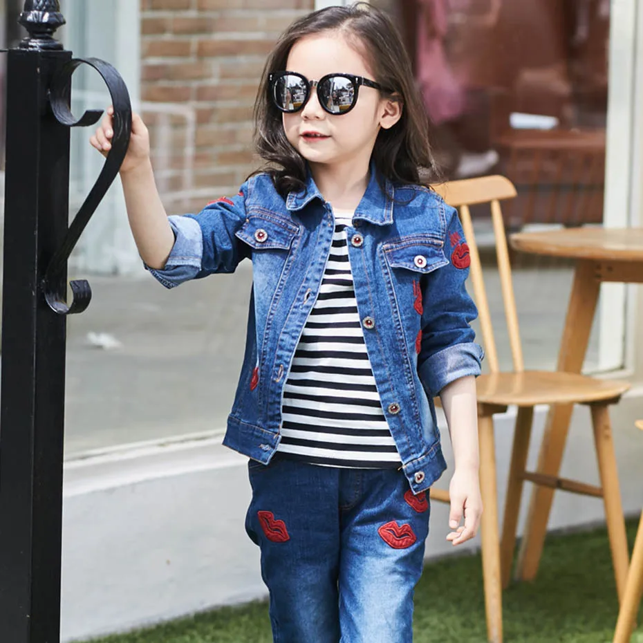 Одежда для подростков девочек Джинсовая куртка и джинсы комплект из 2 предметов