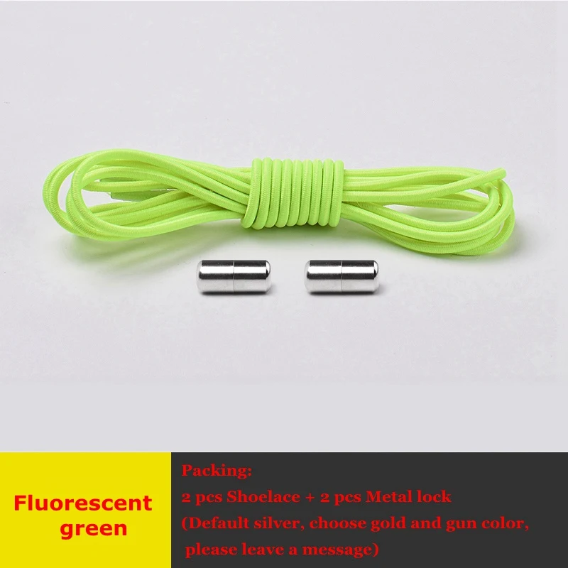 Fluorescent green Без галстука шнурки круглые металлические фиксирующие быстро безопасные эластичные шнурки уличные кроссовки для отдыха унисекс ленивые шнурки 1 пара - Цвет: Fluorescent green