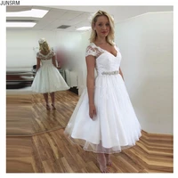 elegant white short wedding dresses v neck 2020 knee length plus size custom made a line vintage tulle bridal gowns