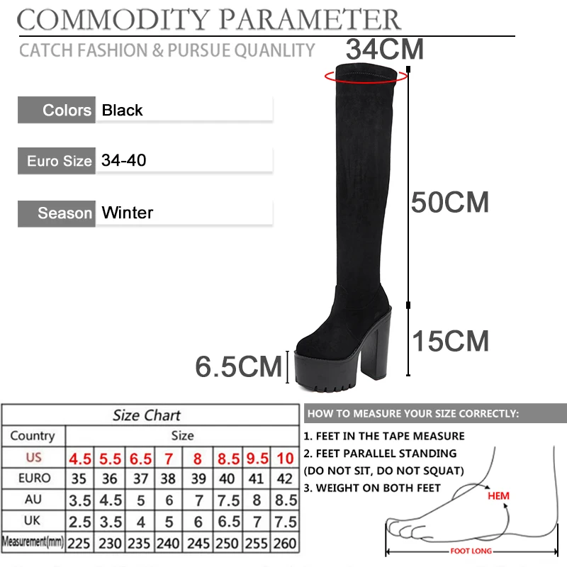 

BYQDY Thigh High Flock Shoes Women Strappy Over The Knee High Motorcycle Boots Tall Shaft Goth Creepers Stretch Fabric Long Boot