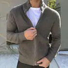 Мужской свитер, пальто, однотонный вязаный кардиган с воротником-стойкой, весенняя куртка