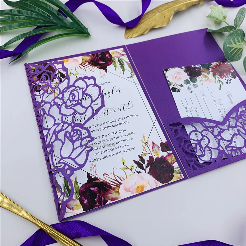 Специальные сливы три сложения лазерная резка свадебные приглашения с открытка