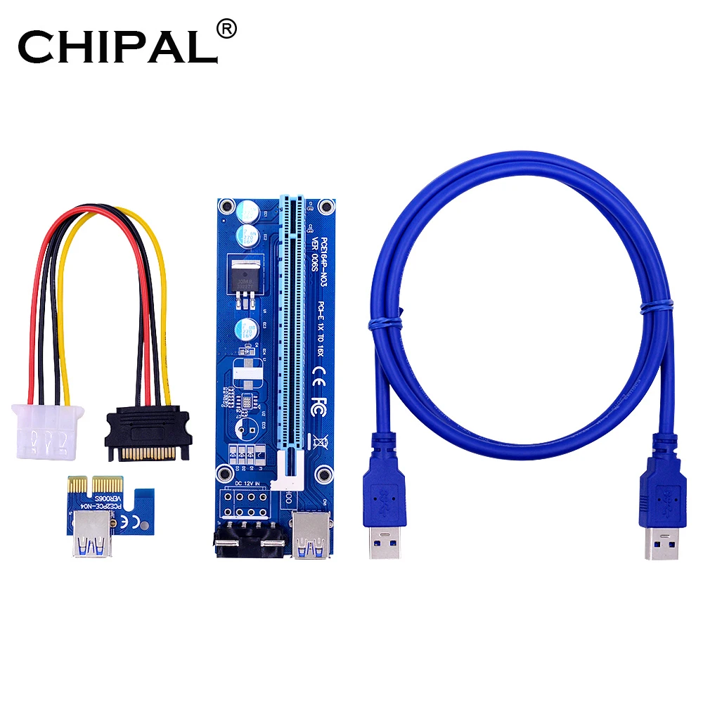 CHIPAL 10 шт. VER006S PCI-E Райзер карта SATA 15pin кабель питания USB PCI Express x 8x 16x удлинитель PCIe