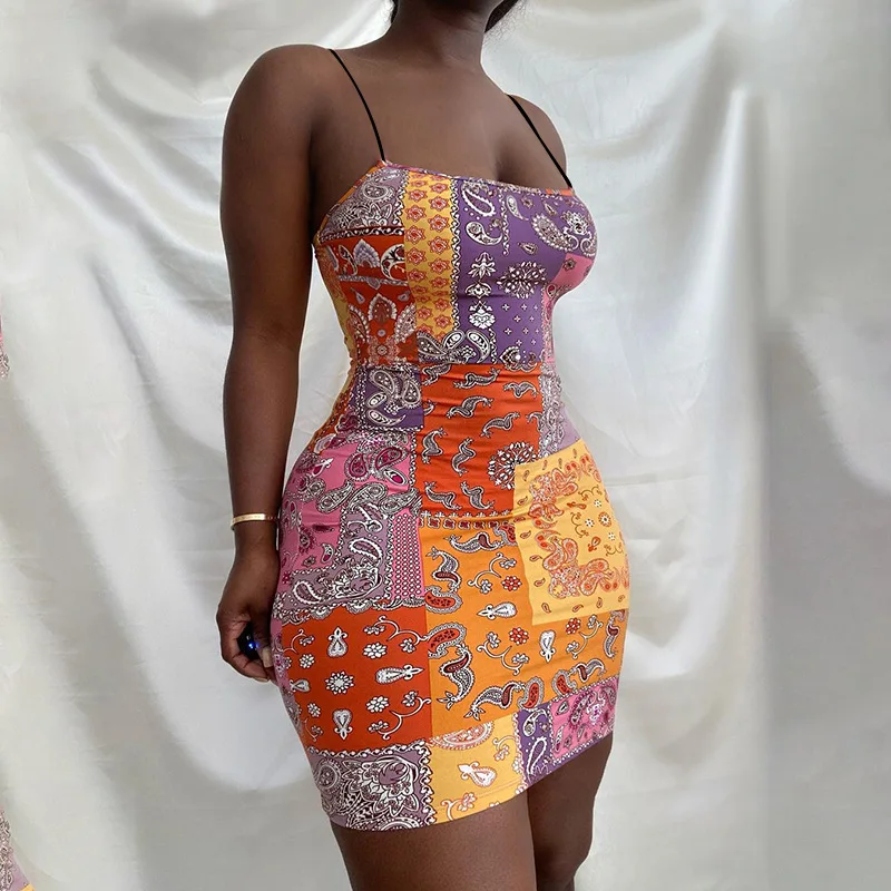 

2021Multicolor Fashion Sexy Printed Backless Strapless Sleeveless Dress