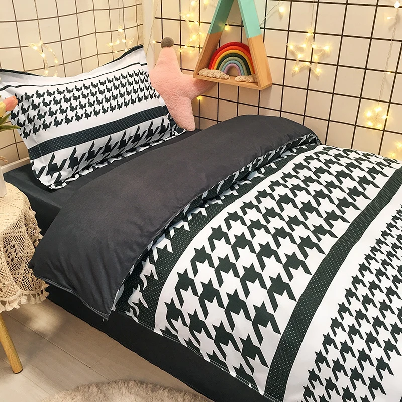 

Nordic Bedding Sets Black and White Bedding Set Houndstooth Queen Size Duvet Cover Double King Set Quilt Cover Bed Linen