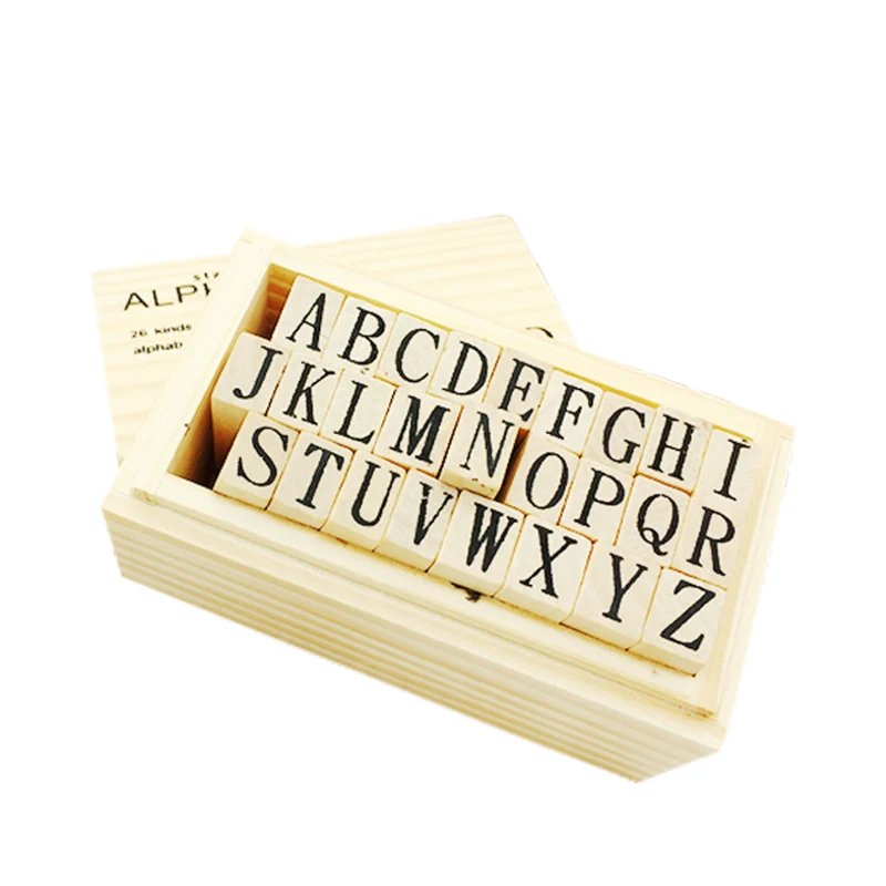 26pcs/box uppercase letter series square shape wooden stamp decoration gift funny DIY tool | Канцтовары для офиса и дома