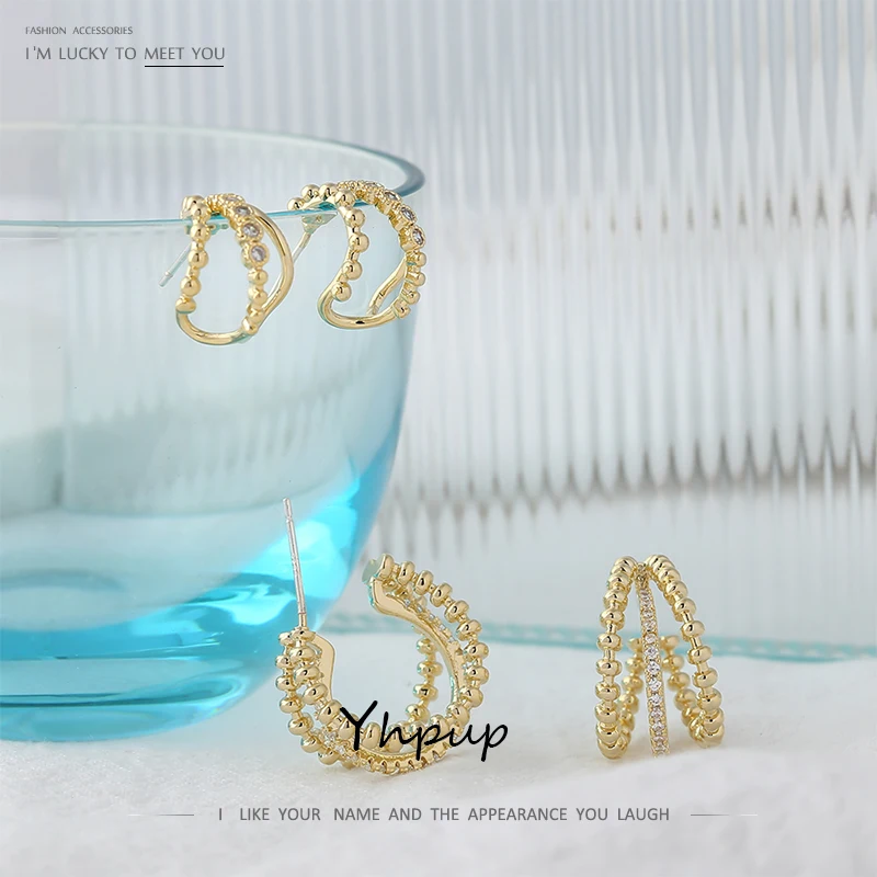 

Yhpup New Design Geometric Stud Earrings for Women Delicate Cubic Zirconia Jewelry Statement Earrings Party Gift Orecchini 2021