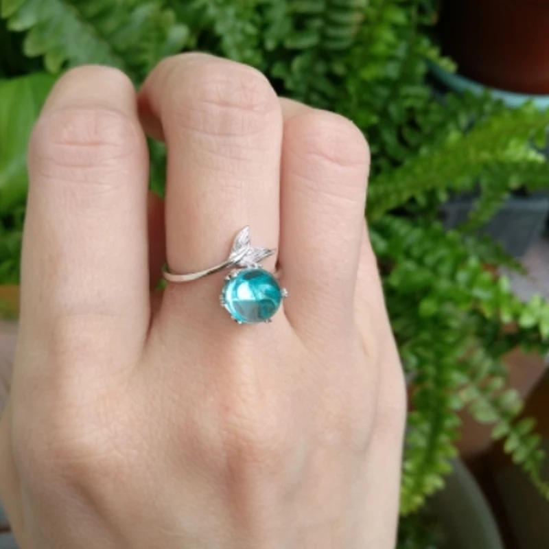 

Bague bulle sirene cristal bleu pour femmes, bijoux creatifs a la mode, vente couple wedding rings shark ring