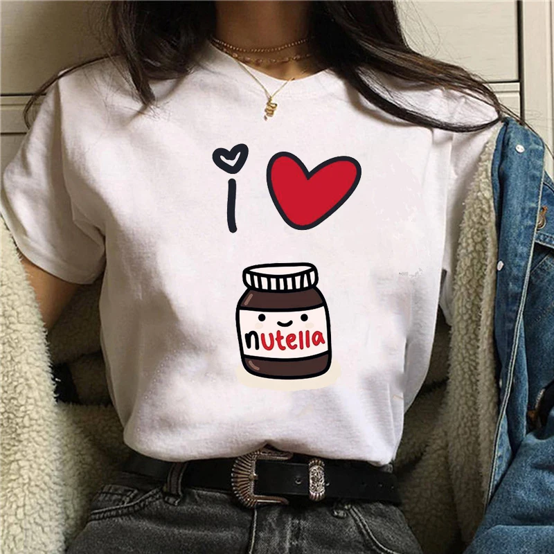 Kawaii Nutella печатная Футболка Harajuku винтажная Ullzang женская футболка модная с круглым