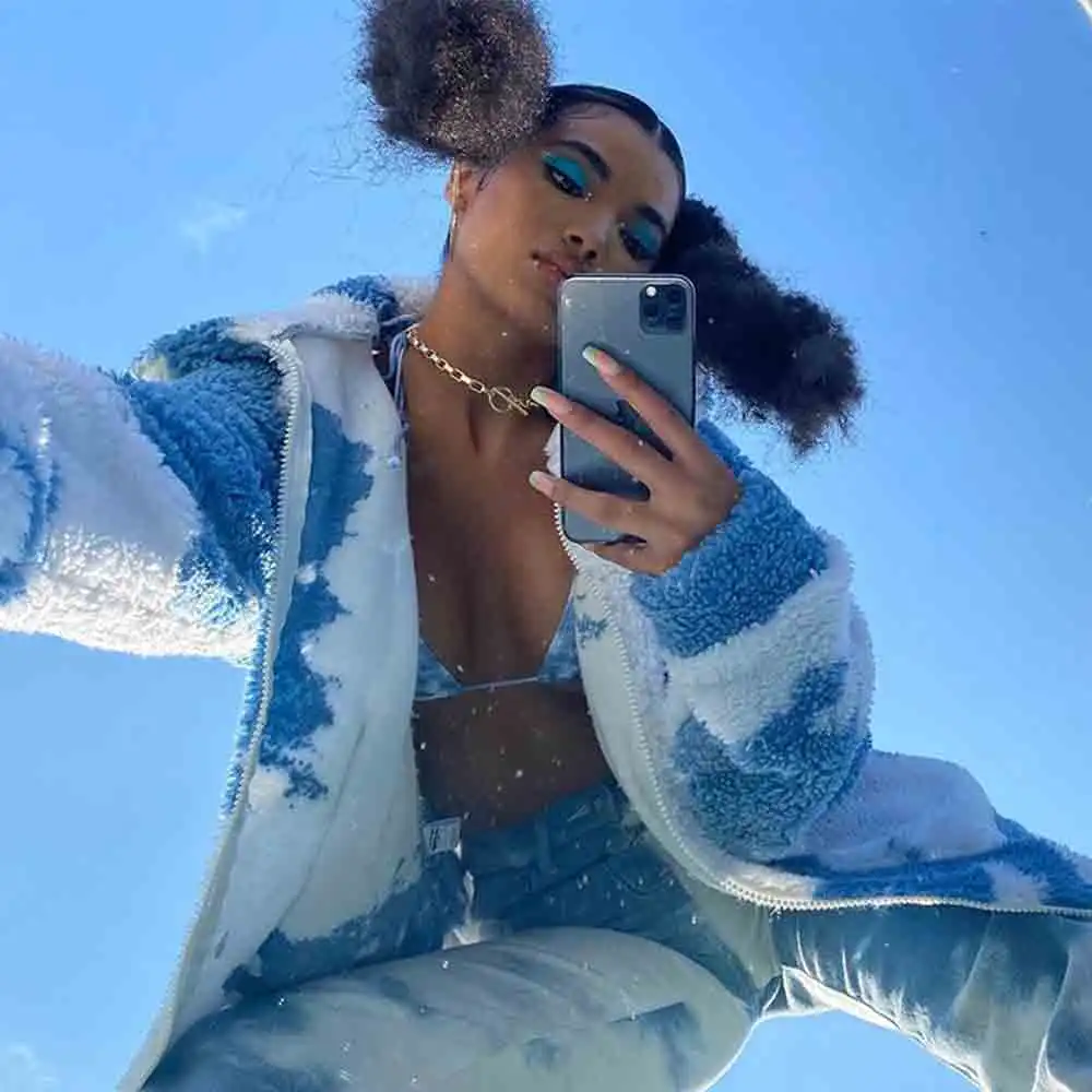 

Lamb Wool Autumn Winter Coat Women Print Jacket Women Fleece Shaggy Warm Oversize Overcoat Casual Streetwear Outerwear