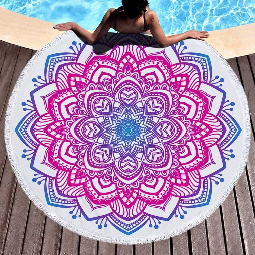 

Mandala Geometric Summer Beach Towel Flower Round Blanket Wall Tapestry Seaside Bath Towel Yoga Mat Microfiber Fabric Towel
