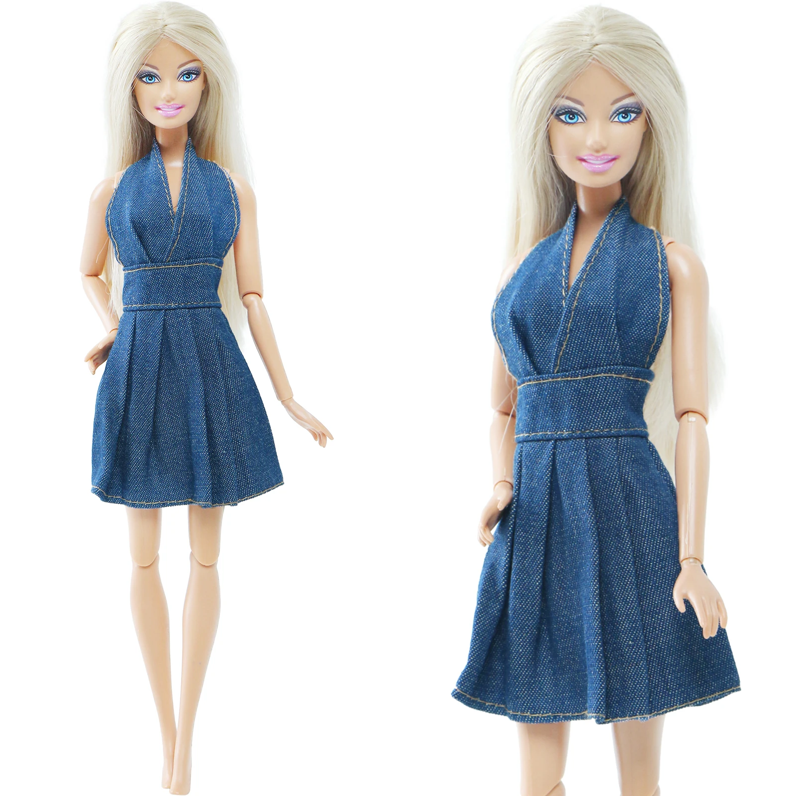 BJDBUS джинсовое платье ручной работы с глубоким v-образным вырезом и открытой