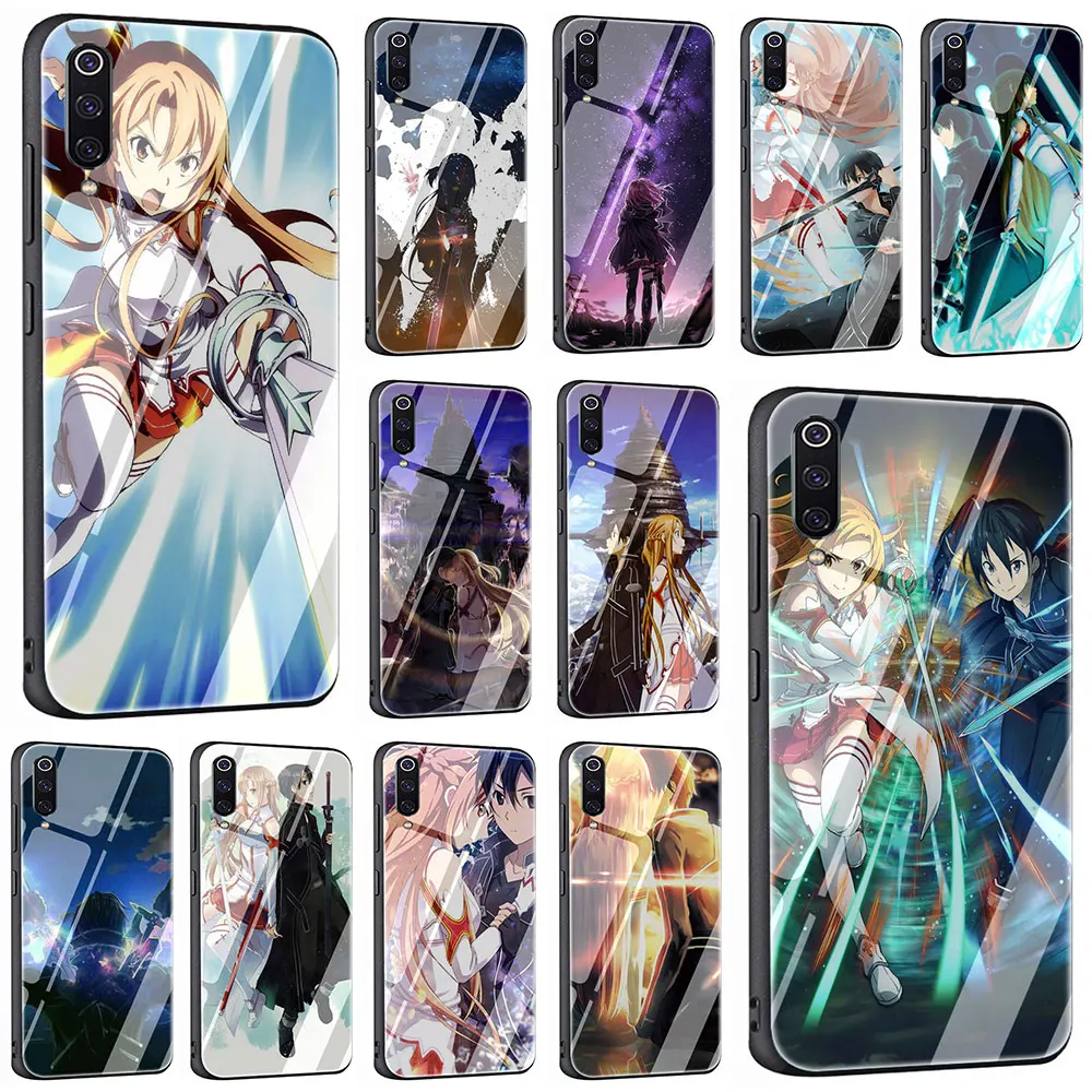 Мультяшный Меч Art Online Anim закаленное Стекло телефона Футляр для Redmi 4x 6A Примечание 5 6 7 Pro Xiaomi Mi 8 Lite A1 A2 5X6X9